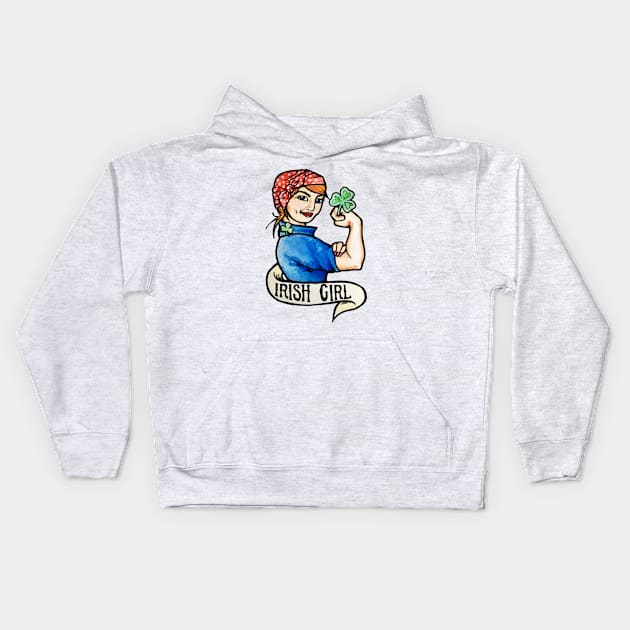 Irish Girl Redhead Rosie the Riveter Kids Hoodie by bubbsnugg